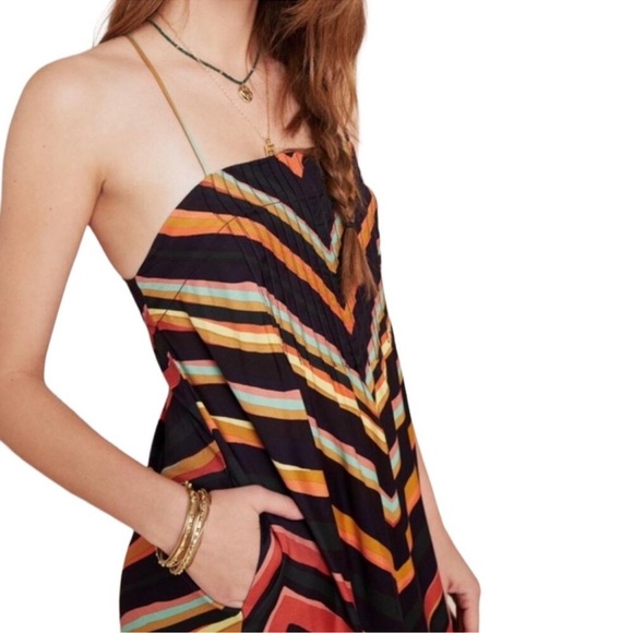 Anthropologie Runi Chevron Slip Dress Strappy Cross Back A-Line Midi Size L NWT - Picture 2 of 7